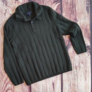 BR Fine Merino Wool Mens Olive Green Sweater Like New